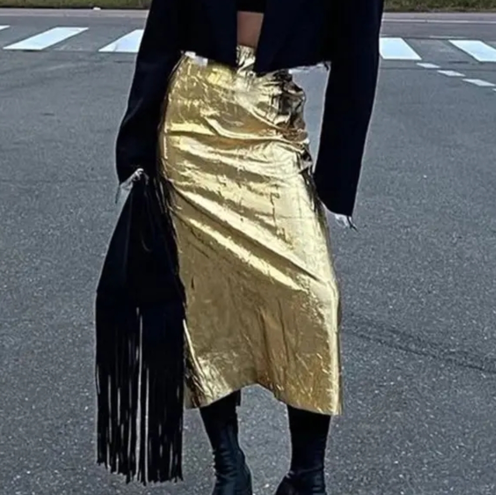 NWT Gold Midi Skirt - Picture 2 of 8
